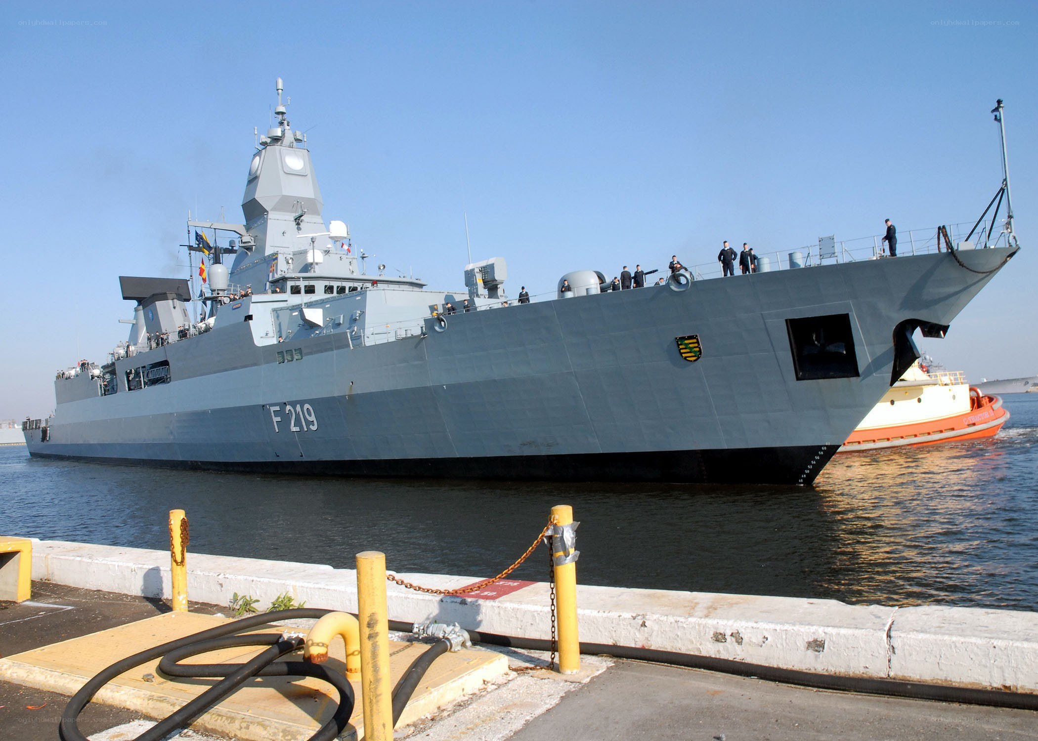 German frigate at port