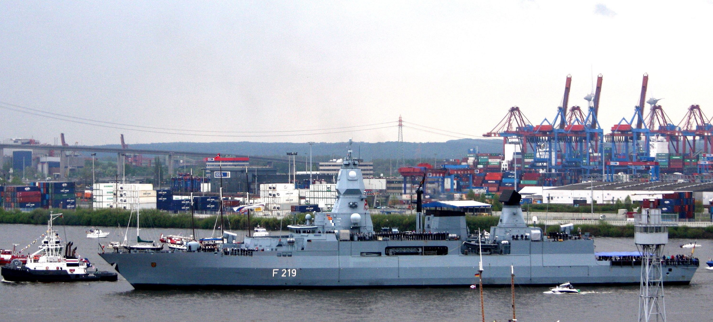 German frigate in port