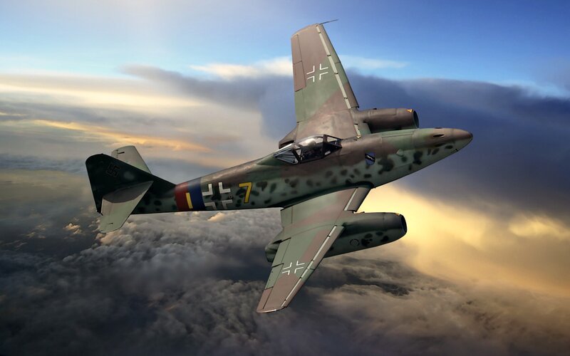 German Jet Fighter — Green, Dramatic, Sunset