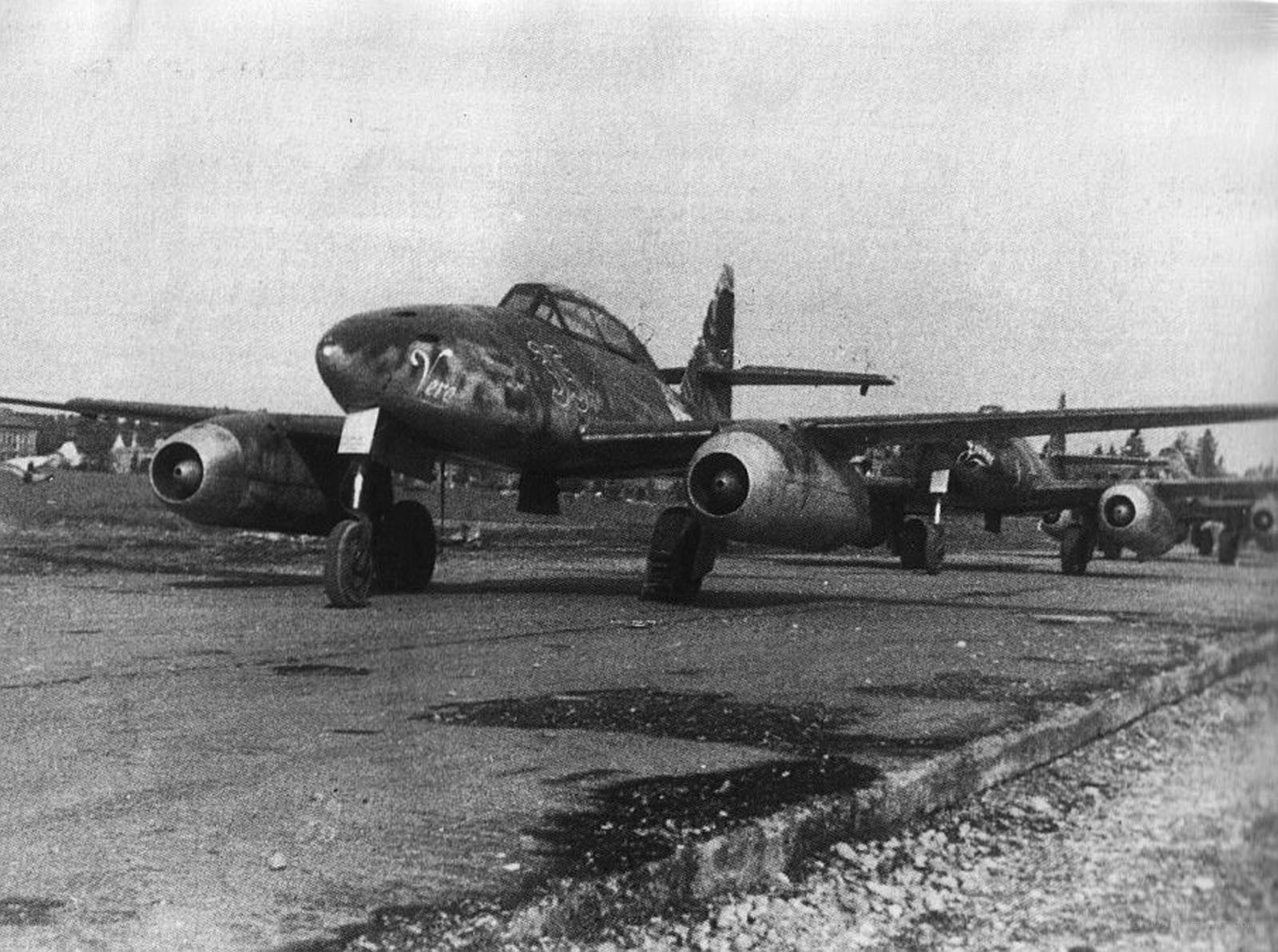 German jet fighters on airfield