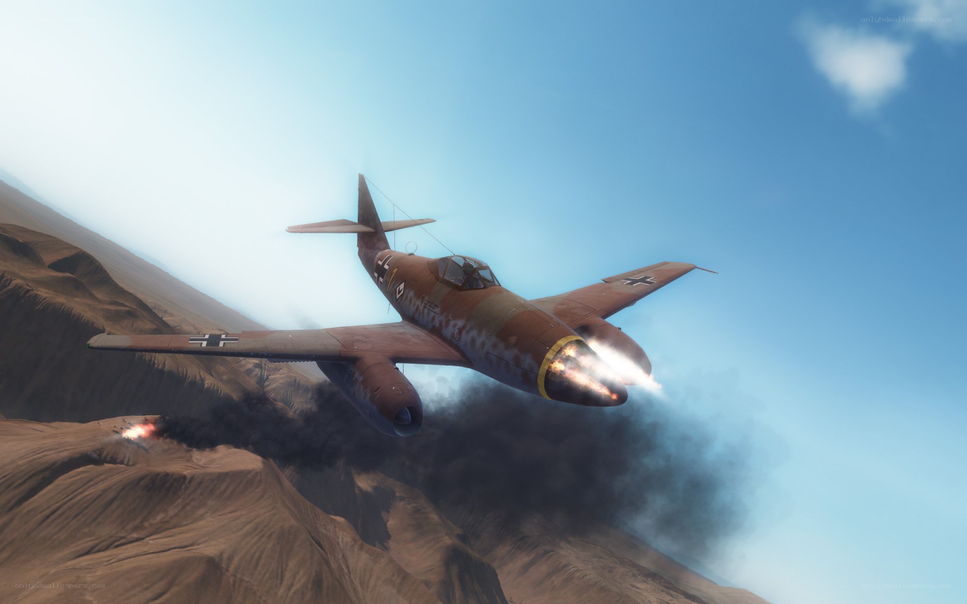 German jet in combat over mountains