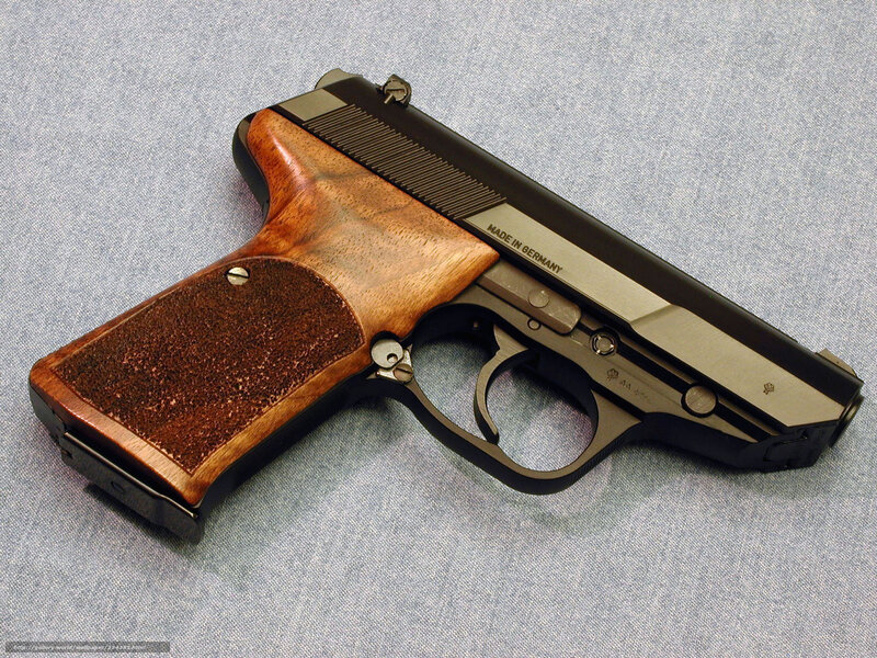 German-made pistol with wooden grip