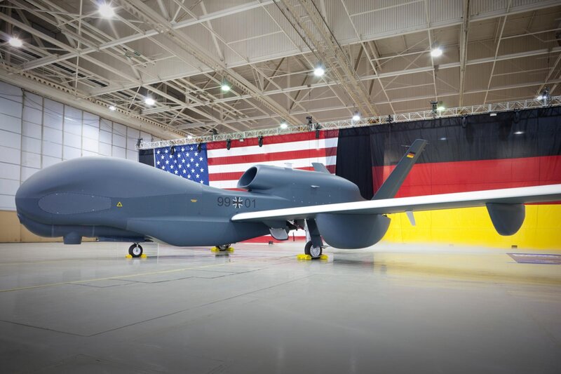 German military drone in hangar