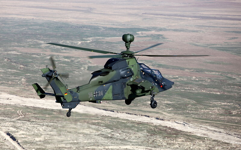 German military helicopter in flight