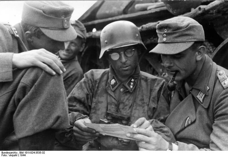German soldiers examining a map