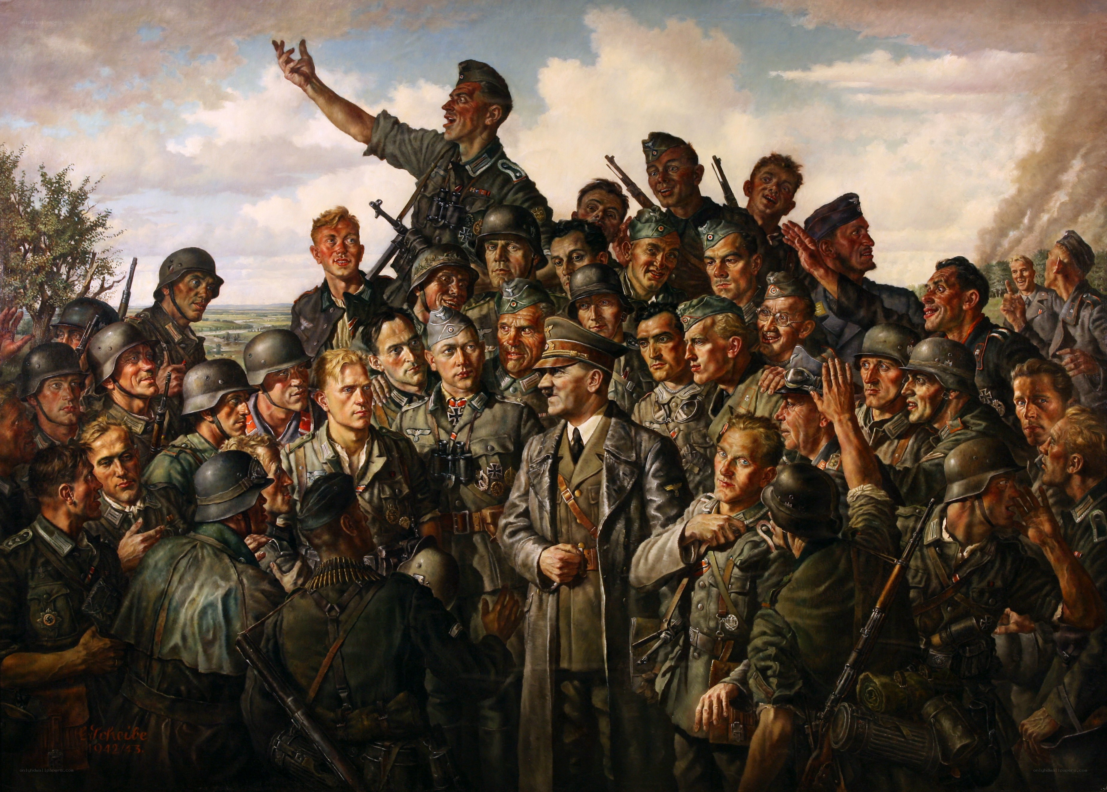 German soldiers in wartime assembly