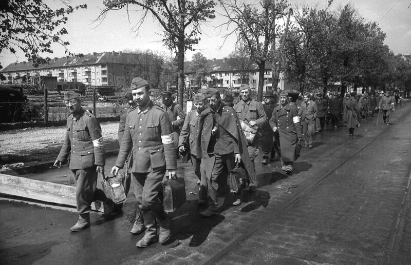 German soldiers marching in a city