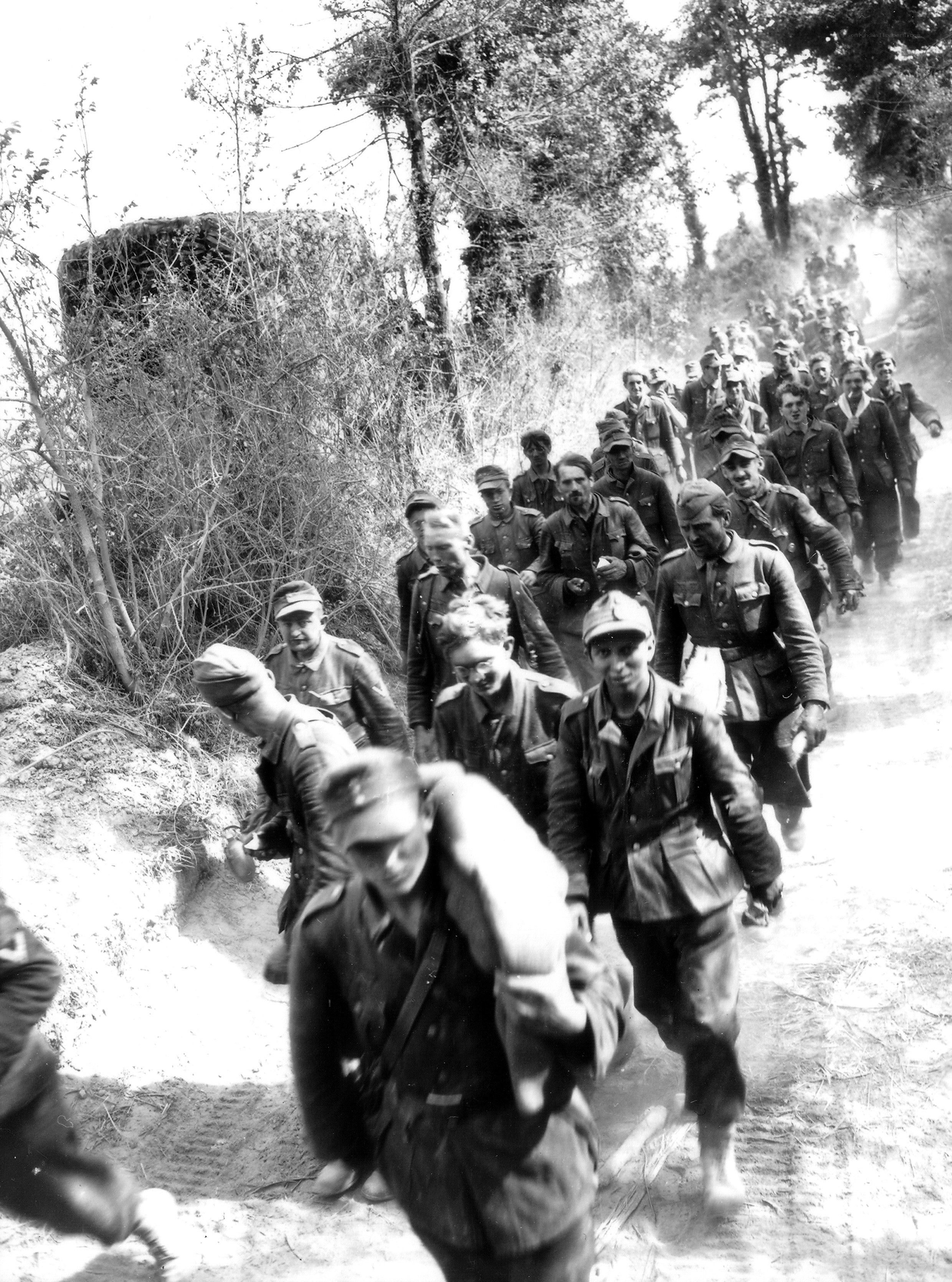 German soldiers marching on a road