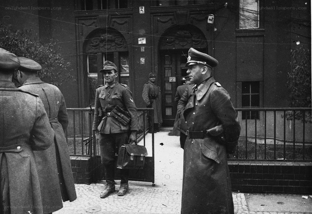 German soldiers outside a building