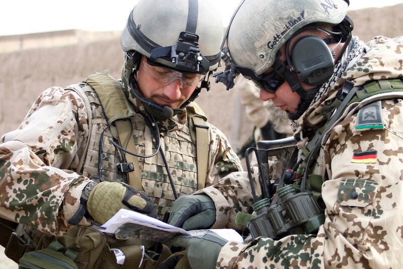 German soldiers reviewing map