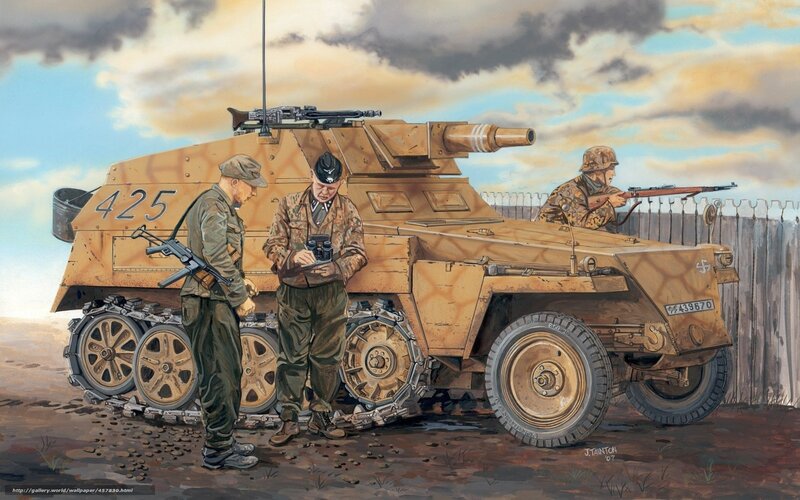 German soldiers with armored vehicle