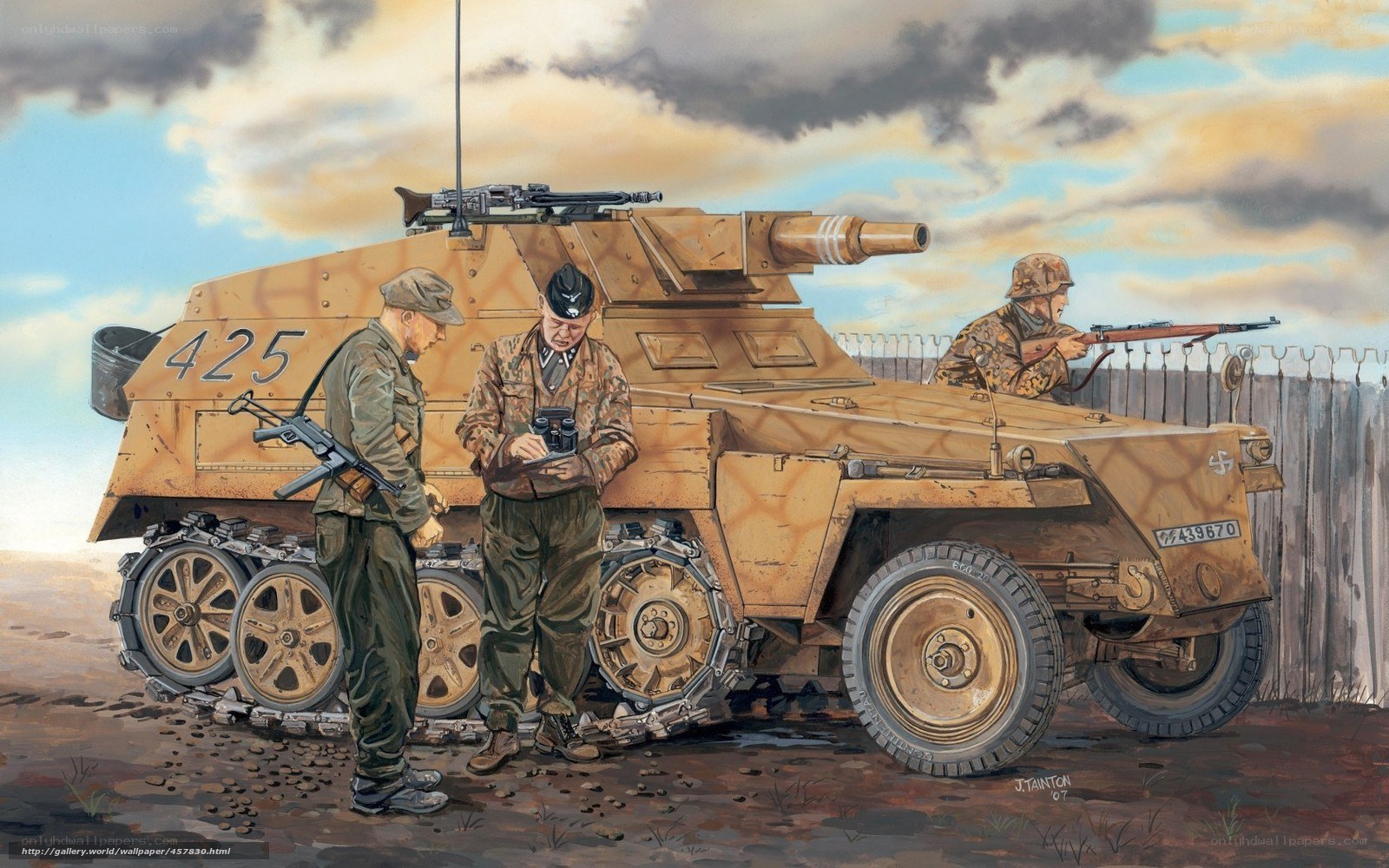 German soldiers with armored vehicle