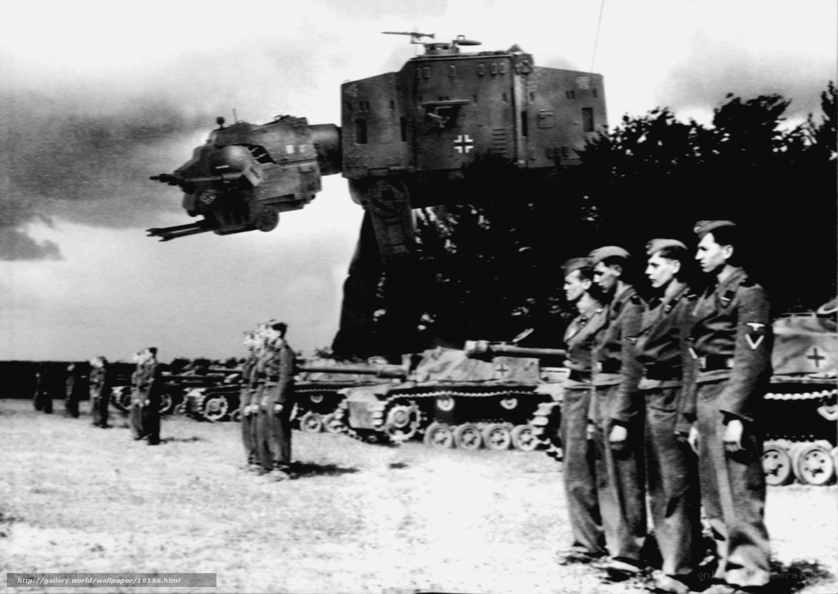 German soldiers with AT-AT walker
