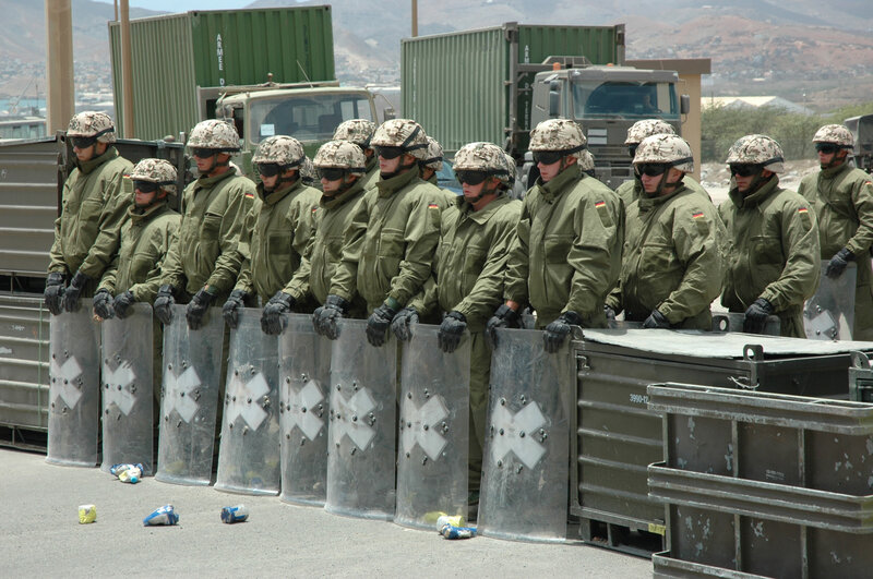German soldiers with riot shields