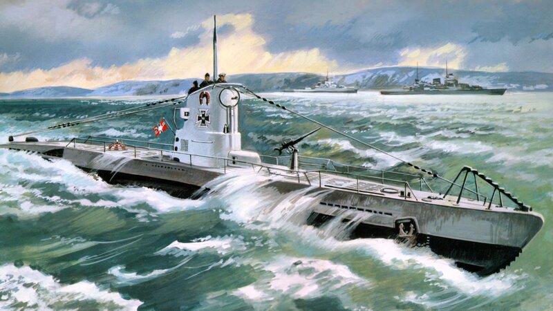 German Submarine in Sea — Green