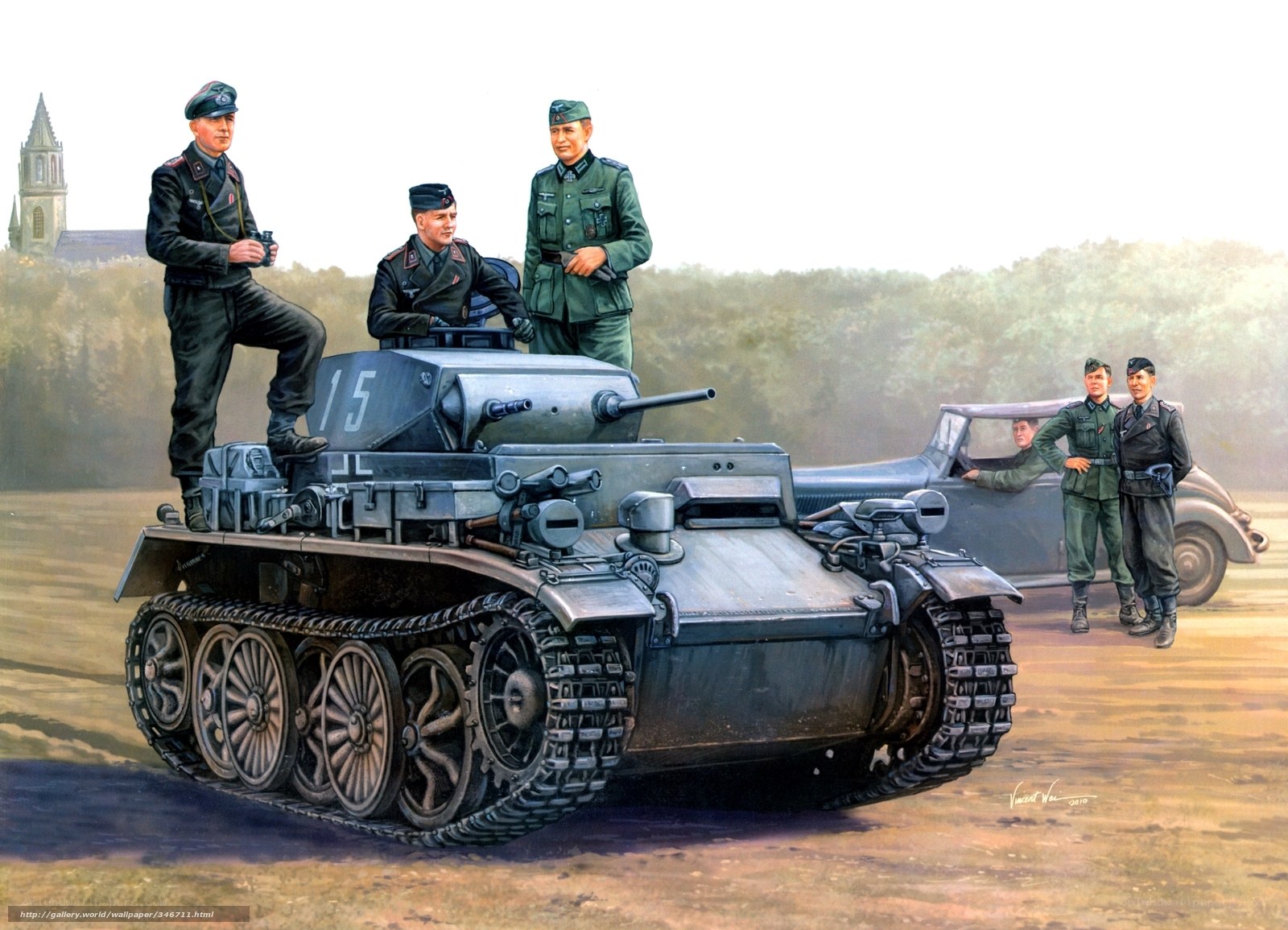 German tank crew in field