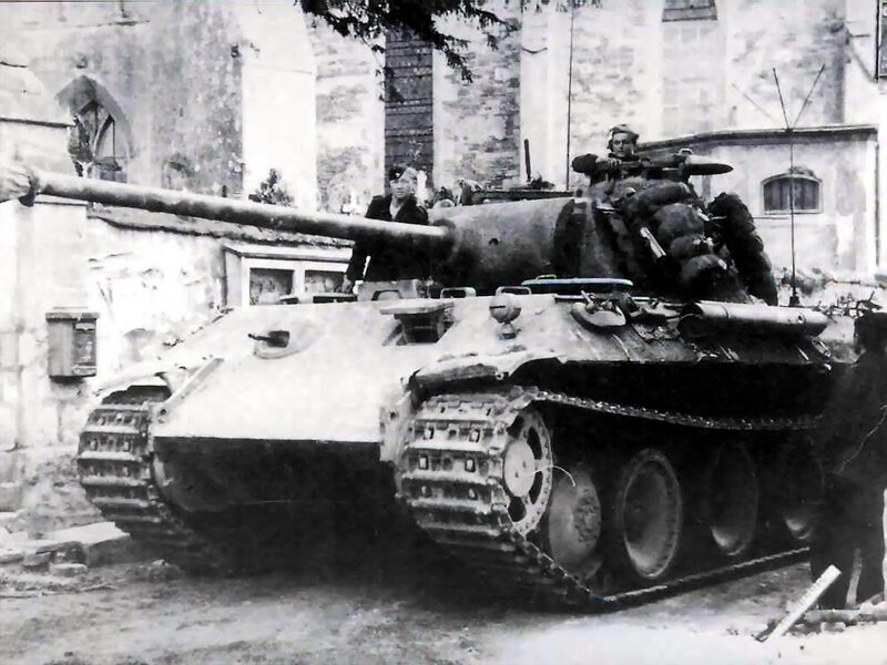 German tank in a town