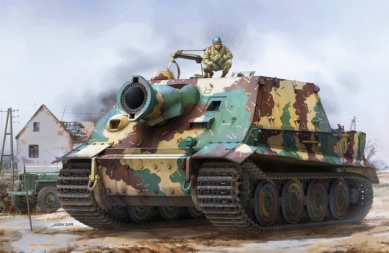 German Tank in Combat — Green, Dramatic, Illustration, Soldier