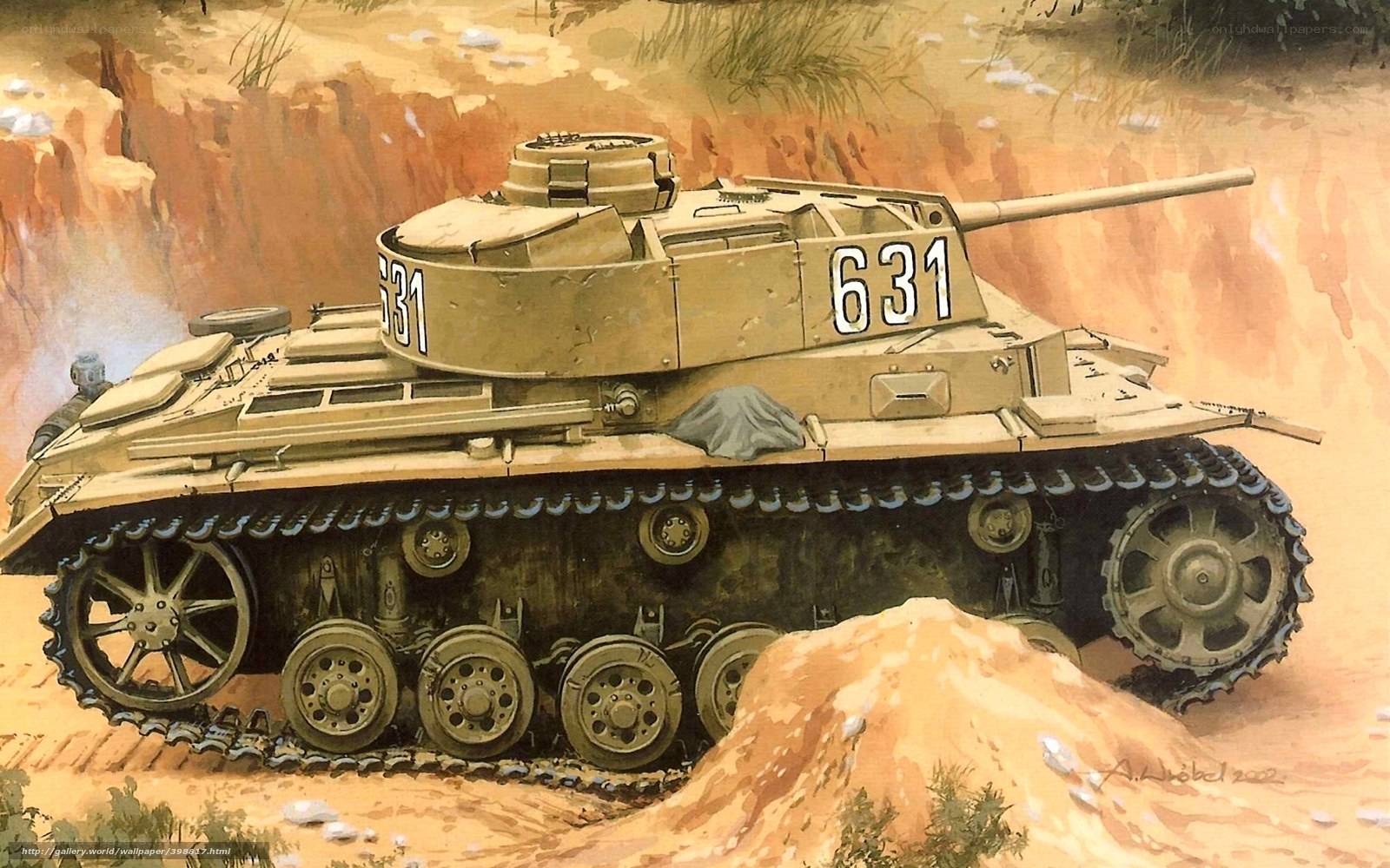 German tank in desert terrain