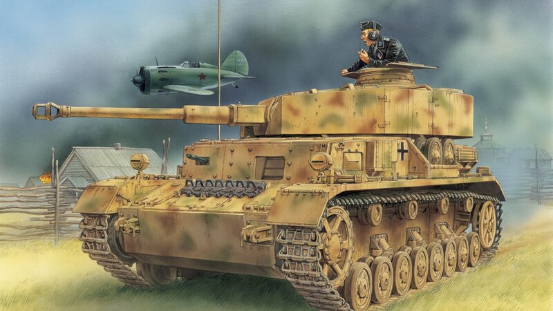German Tank in Field — Brown, Dramatic