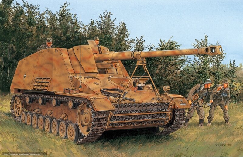 German Tank in Field — Brown, Tense