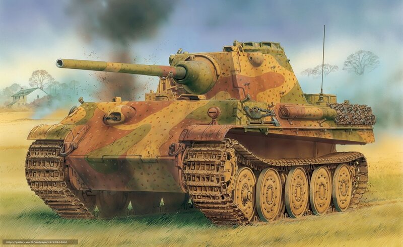 German Tank in Field — Green, Dramatic, Afternoon, Illustration