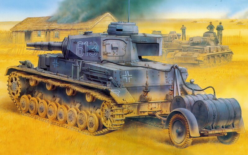 German Tank in Field — Yellow, Dramatic