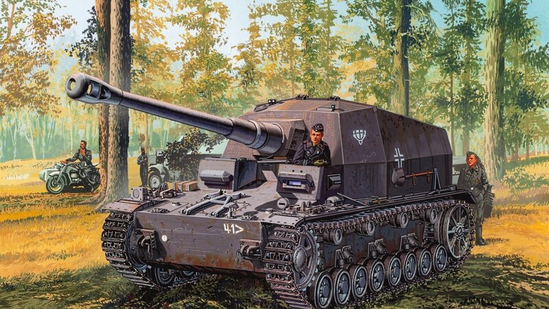 German Tank in Forest — Green, Dramatic, Afternoon, Illustration