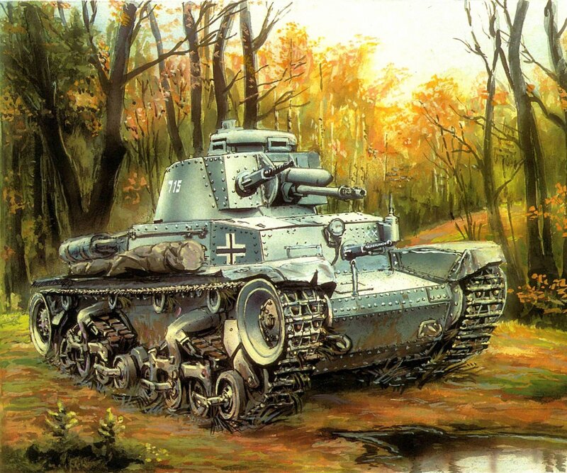 German Tank in Forest — Green, Dramatic