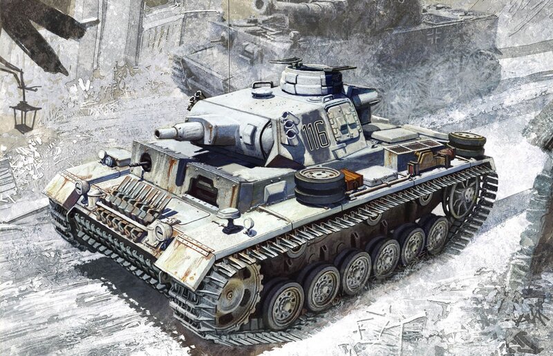 German Tank in Snow — Gray, Dramatic, Winter, Illustration