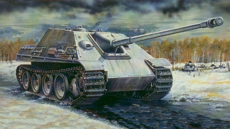 German Tank in Snow — Gray, Dramatic, Winter, Painting