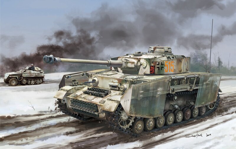 German Tank in Snow — Gray