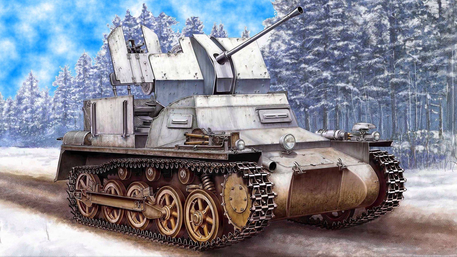 German tank in snowy forest