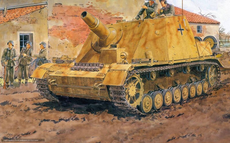 German Tank in Village — Brown, Dramatic, Afternoon
