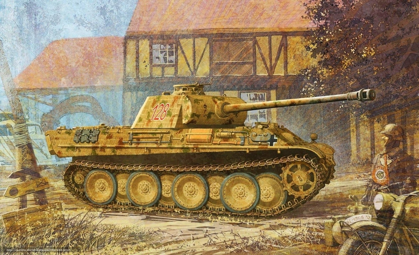 German tank in village