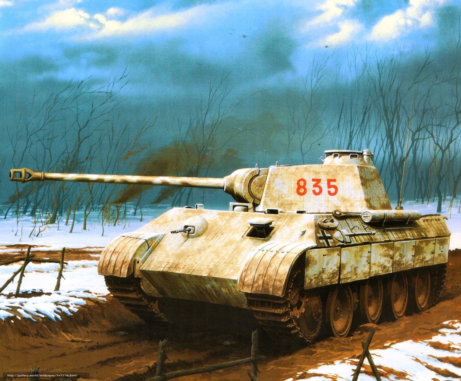 German tank in winter forest