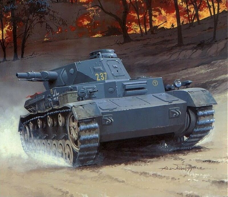 German Tank on Dirt Road