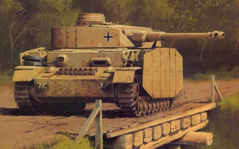 German tank on wooden bridge