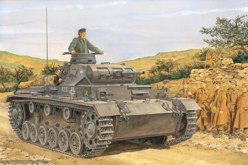 German Tank with Soldiers — Brown, Dramatic