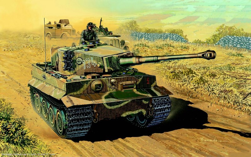 German Tiger Tank — Green, Dramatic, Afternoon, Illustration