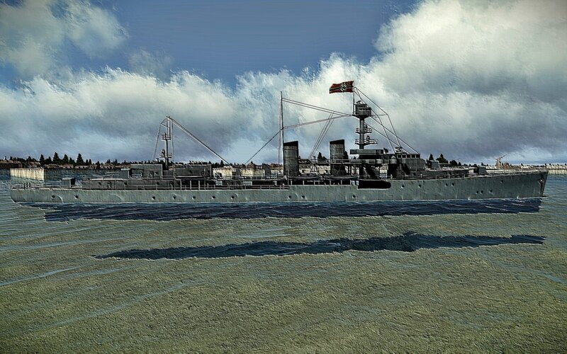 German Warship on Water