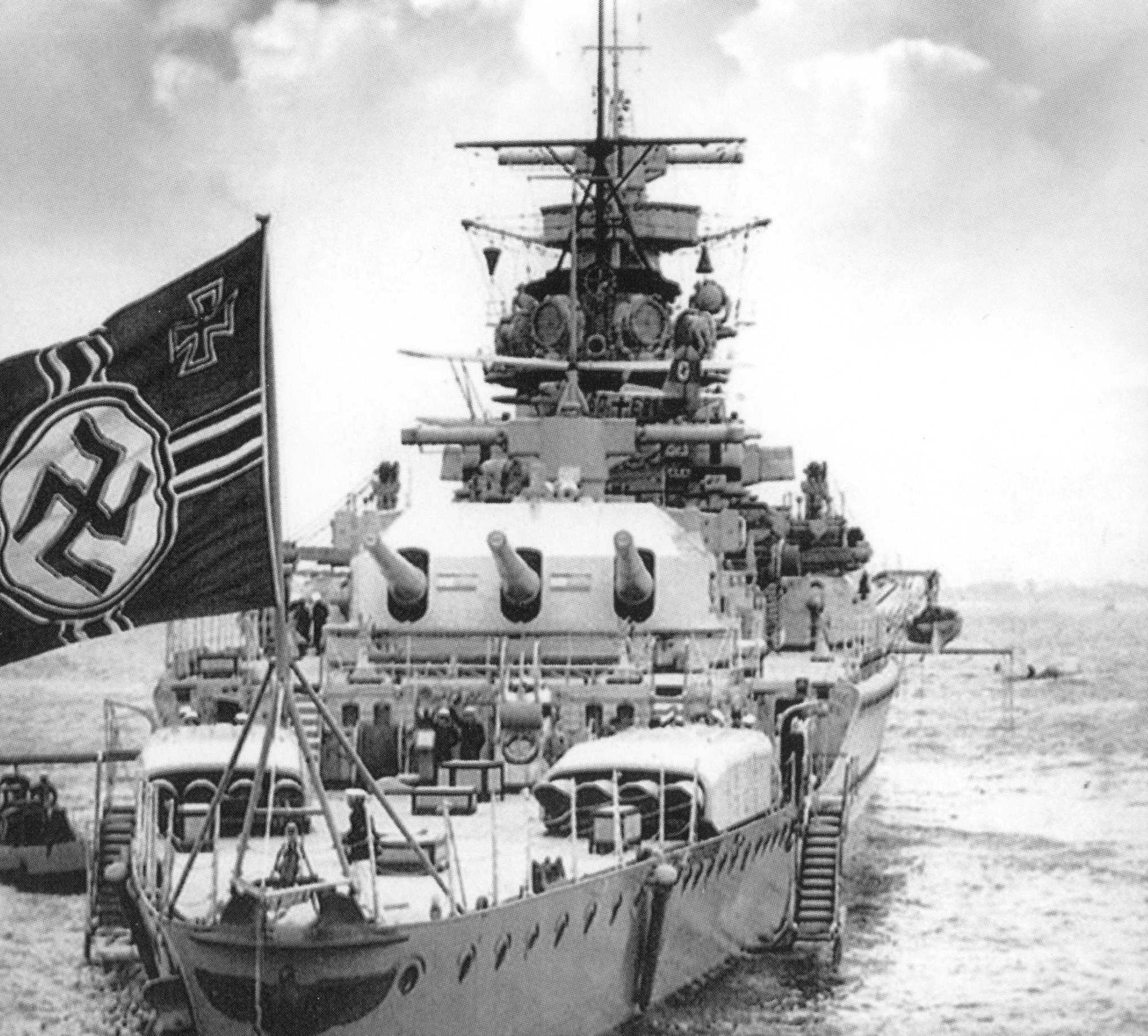 German warship with naval flag