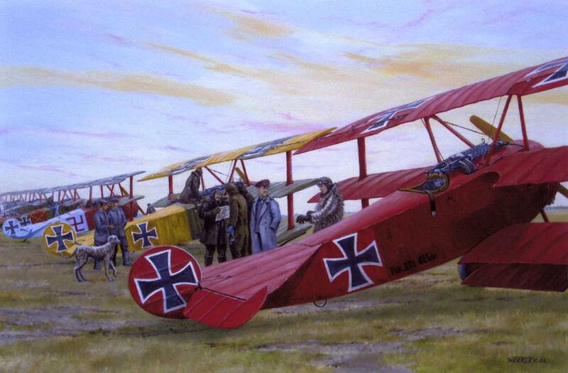 German WWI biplanes on airfield