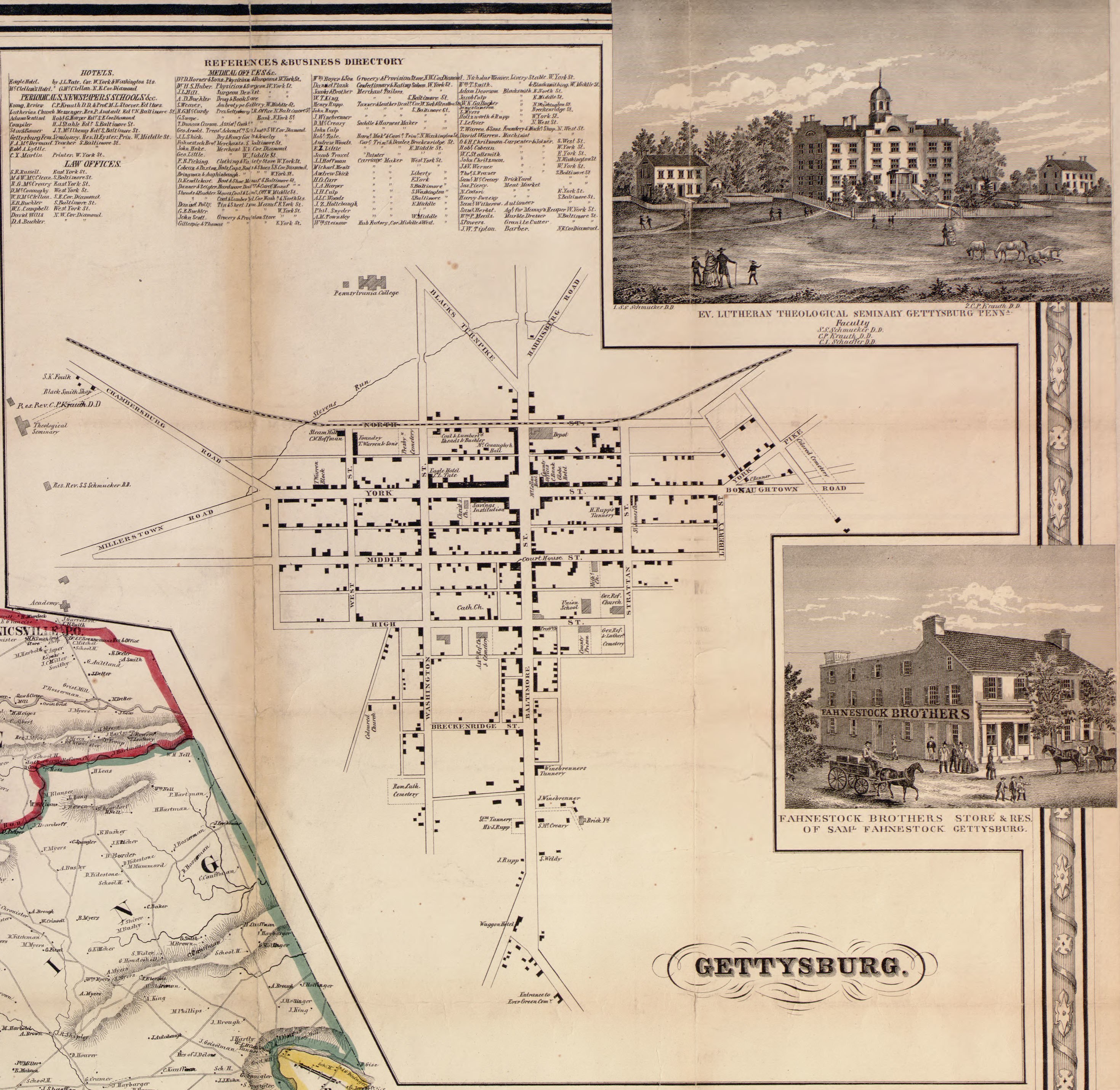 Gettysburg historical map and directory