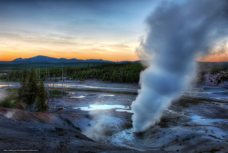 Geyser Erupting at Sunset — Blue, Dramatic