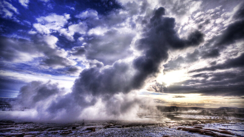 Geyser Erupting — Blue, Dramatic, Winter
