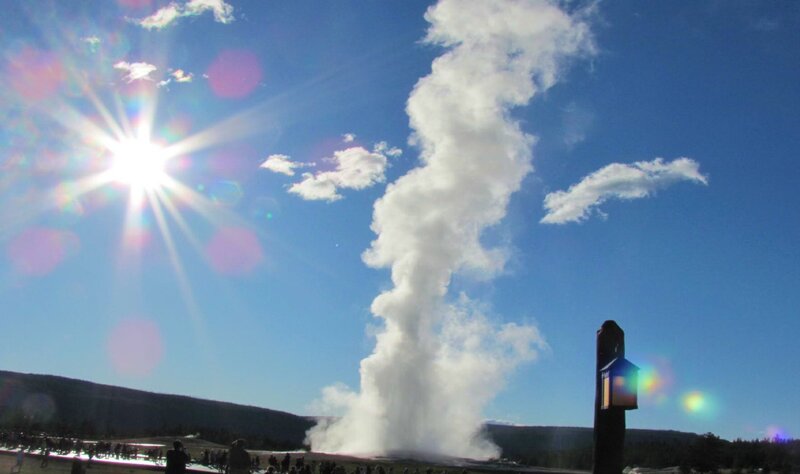 Geyser Erupting in Park — Blue