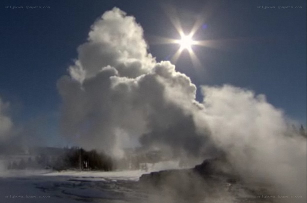 Geyser erupting in winter