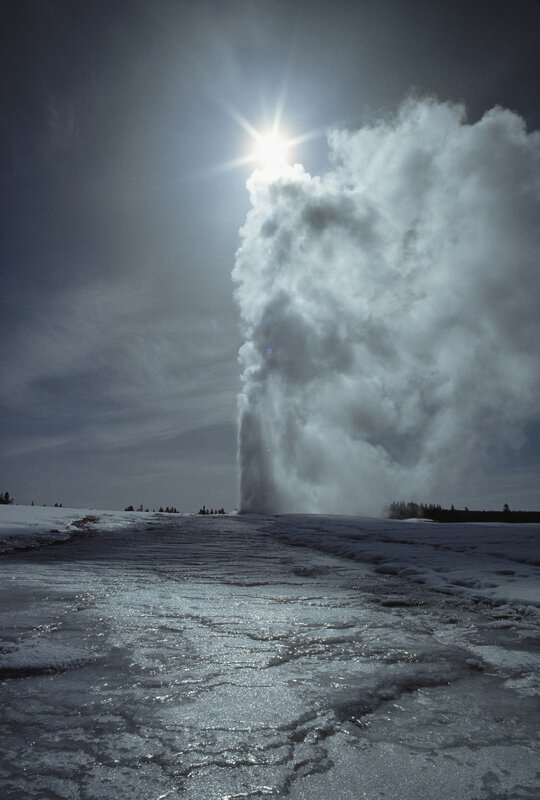 Geyser erupting in winter