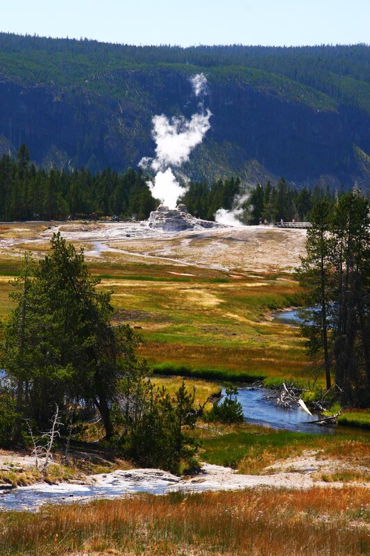 geyser erupting in yellowstone